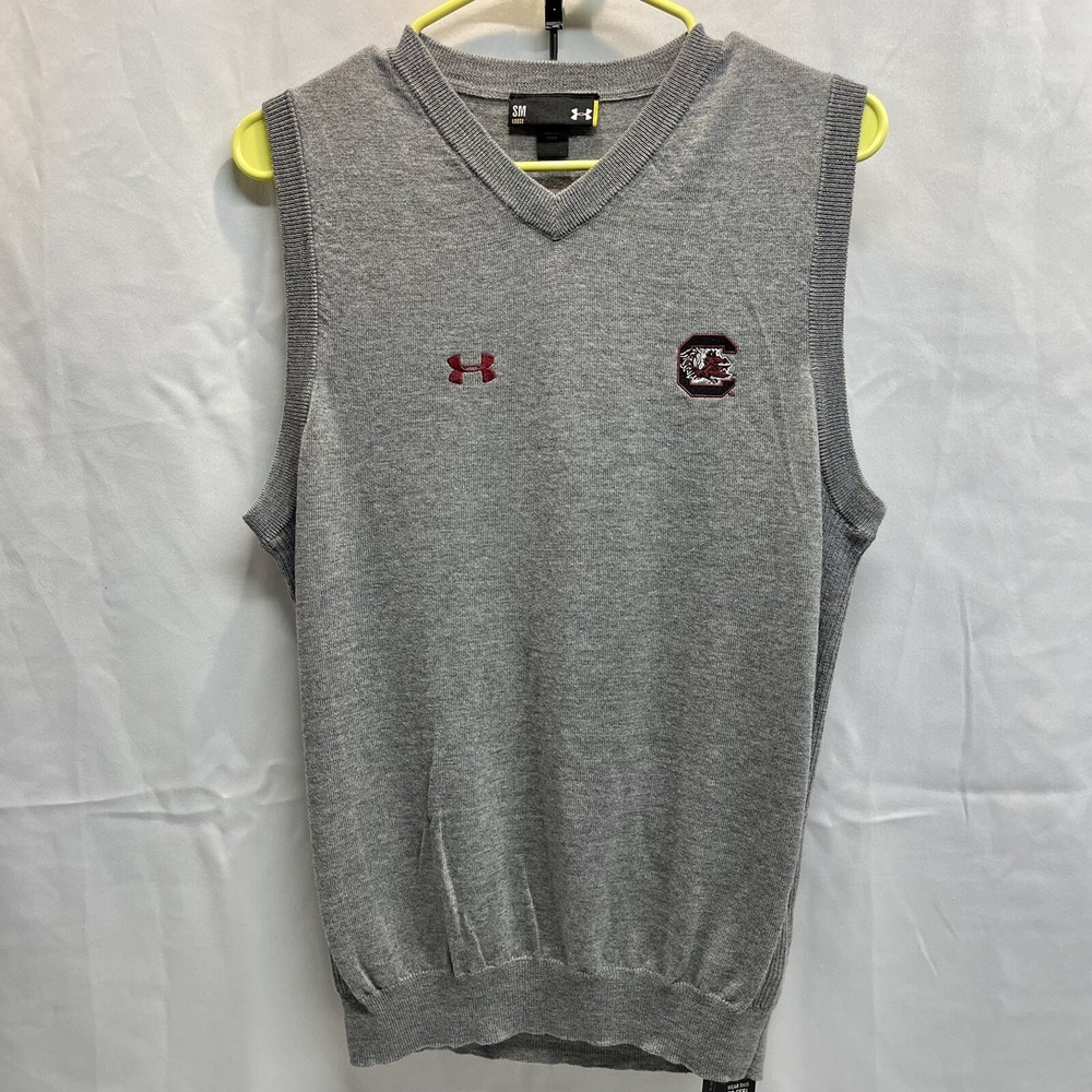 NWT Under Armour Men's Small South Carolina Gamecocks Gray Knit Sweater Vest S